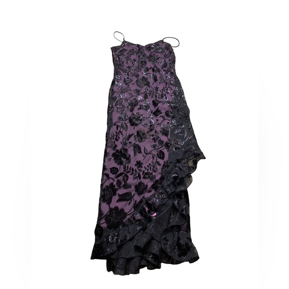 Windsor | Y2K Long Ruffle Bottom Dress Juniors Size 7 Black Purple Pink - Picture 8 of 10
